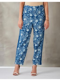 Fabindia - Blue Cotton Linen Casual Straight Stride Pant