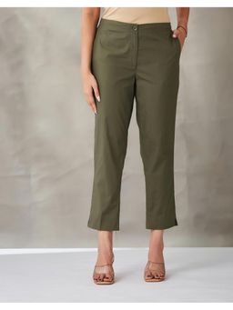 Fabindia - Green Cotton Straight Fit Casual Trouser