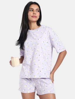 R&B - Purple Printed Women Night Suits