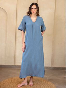 FEATHERS CLOSET - Light Blue Soft Crepe Scallop Nightdress for Women