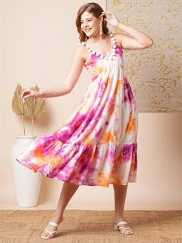 FASHOR - Multi-Color Printed V-Neck Regular Dress