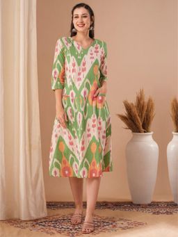 FASHOR - Multi-Color Printed V-Neck Regular Dress