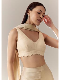 KALKI FASHION - Off White Textured V-Neck Blouse