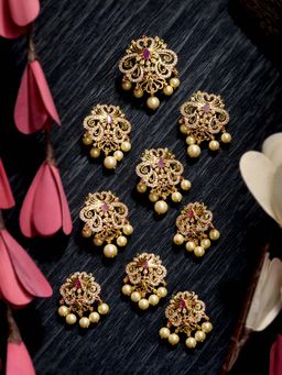 Saraf RS Jewellery - Gold Toned Red Ad With Pearl Beads Chotis (Set of 9)