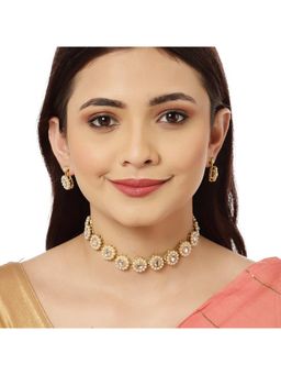 Karatcart - Handcrafted Gold Plated White Kundan Choker Necklace Set (Set of 2)