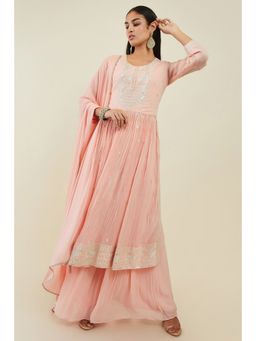 Soch - Peach Georgette Embroidered Salwar with Palazzo and Dupatta (Set of 3)