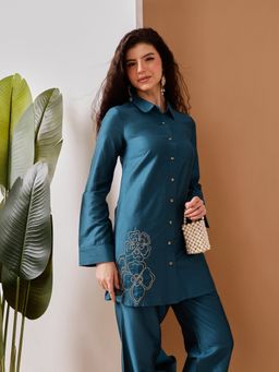 Barara Ethnic - Blue Shirt Style Kurta and Pant (Set of 2)