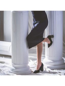 Saint G - Crystal Embellished Black Suede Leather Pumps