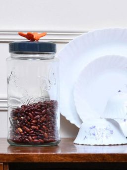 At Home by Nilkamal - Butterfly 1700ml Glass Jar|with Lid|12 x 16.7 cm|Black & Orange