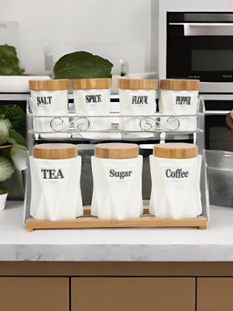 At Home by Nilkamal - Jar Set Of 8 Piece With Rack White