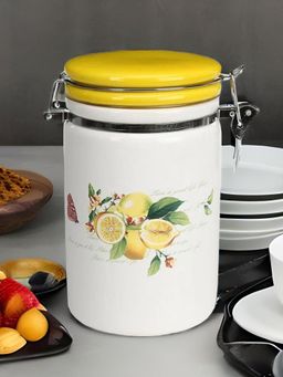 At Home by Nilkamal - Large Ceramic Jar|with Lid|Air tight|14 cm x 17 cm|Yellow
