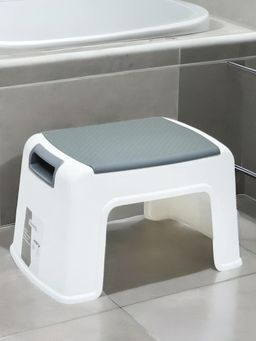 At Home by Nilkamal - Non-Slip Plastic Stool White & Grey