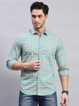 Monte Carlo - Mens Green Checkered Collared Neck Full Sleeve Casual Shirt