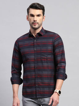 Monte Carlo - Mens Maroon Checkered Collared Neck Full Sleeve Regular Fit Casual Shirt