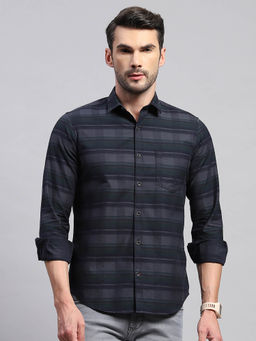 Monte Carlo - Mens Dark Grey Checkered Collared Neck Full Sleeve Regular Fit Casual Shirt