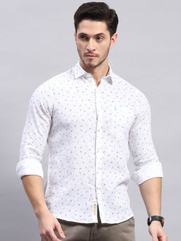 Monte Carlo - Mens Aqua Blue Printed Collared Neck Full Sleeve Casual Shirt