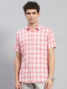 Monte Carlo - Mens Pink Checkered Collared Neck Half Sleeve Casual Shirt