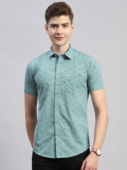 Monte Carlo - Mens Checkered Green Collared Neck Half Sleeve Regular Fit Casual Shirt