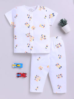 Clt.s - White Printed Cotton Comfortable Fit Shirt and Pyjama (Set of 2)