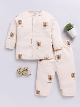 Clt.s - Beige Printed Cotton Comfortable Fit Shirt and Pyjama (Set of 2)