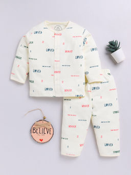 Clt.s - Cream Printed Cotton Comfortable Fit Shirt and Pyjama (Set of 2)
