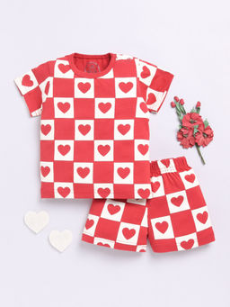 Clt.s - Red Printed Cotton Comfortable Fit T-Shirt and Shorts (Set of 2)