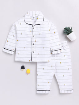 Clt.s - White Stripes Cotton Comfortable Fit Shirt and Pyjama (Set of 2)