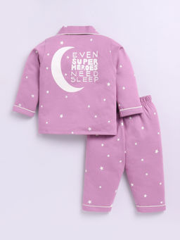Clt.s - Purple Printed Cotton Comfortable Fit Shirt and Pyjama (Set of 2)