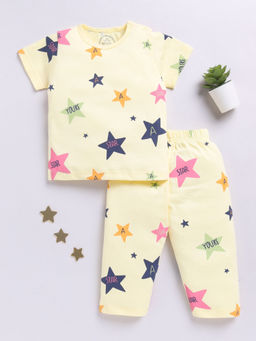 Clt.s - Yellow Printed Cotton Comfortable Fit T-Shirt and Pyjama (Set of 2)