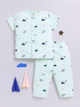 Clt.s - Green Printed Cotton Comfortable Fit Shirt and Pyjama (Set of 2)