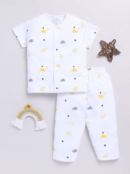 Clt.s - White Printed Cotton Comfortable Fit Shirt and Pyjama (Set of 2)