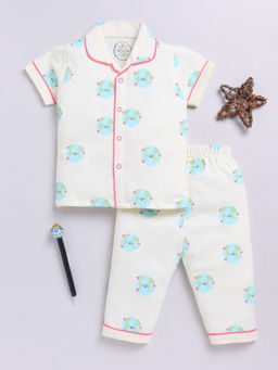 Clt.s - Cream Printed Cotton Comfortable Fit Shirt and Pyjama (Set of 2)