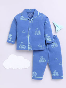 Clt.s - Blue Printed Cotton Comfortable Fit Shirt and Pyjama (Set of 2)