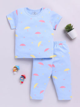 Clt.s - Blue Printed Cotton Comfortable Fit T-Shirt and Pyjama (Set of 2)