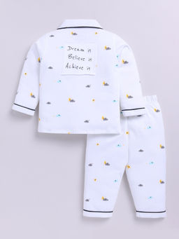 Clt.s - White Printed Cotton Comfortable Fit Shirt and Pyjama (Set of 2)
