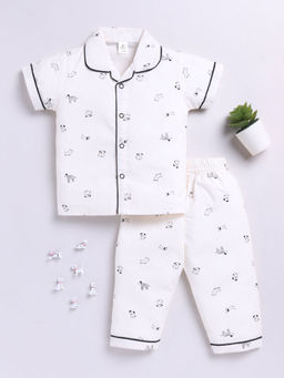 Clt.s - White Printed Cotton Comfortable Fit Shirt and Pyjama (Set of 2)