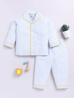 Clt.s - Blue Stripes Cotton Comfortable Fit Shirt and Pyjama (Set of 2)