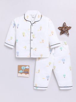 Clt.s - White Printed Cotton Comfortable Fit Shirt and Pyjama (Set of 2)