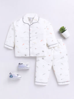 Clt.s - White Printed Cotton Comfortable Fit Shirt and Pyjama (Set of 2)