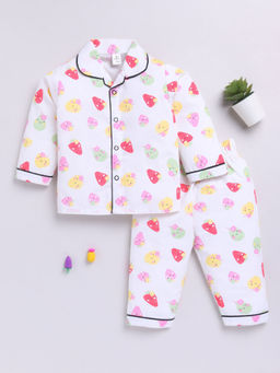 Clt.s - White Printed Cotton Comfortable Fit Shirt and Pyjama (Set of 2)