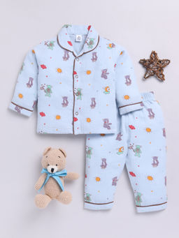 Clt.s - Blue Printed Cotton Comfortable Fit Shirt and Pyjama (Set of 2)