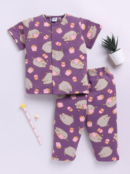 Clt.s - Purple Printed Cotton Comfortable Fit Shirt and Pyjama (Set of 2)