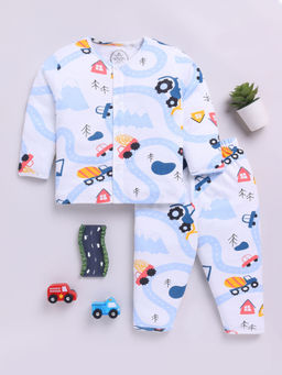 Clt.s - Blue Printed Cotton Comfortable Fit Shirt and Pyjama (Set of 2)