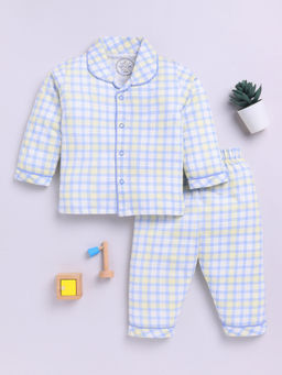 Clt.s - Blue Checks Cotton Comfortable Fit Shirt and Pyjama (Set of 2)