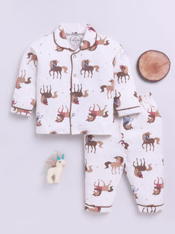 Clt.s - Cream Printed Cotton Comfortable Fit Shirt and Pyjama (Set of 2)