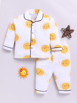 Clt.s - White Printed Cotton Comfortable Fit Shirt and Pyjama (Set of 2)