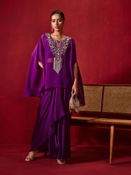 Ajiesh Oberoi - Chahat Purple Skirt with Inner and Cape (Set of 3)