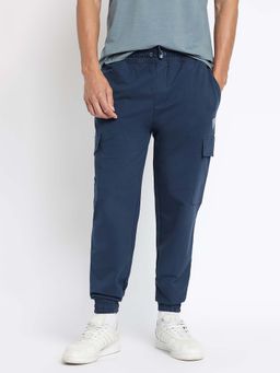 Guess - Blue Liga Cotton Blend Straight Mid Rise Cargo Joggers