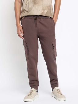 Guess - Brown Aldwin Cotton Blend Straight Mid Rise Cargo Joggers