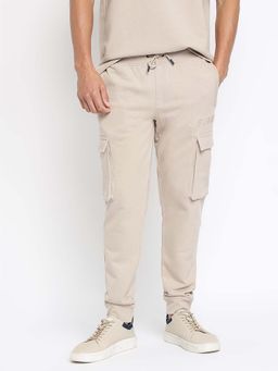 Guess - Beige Aldwin Cotton Blend Straight Mid Rise Cargo Joggers